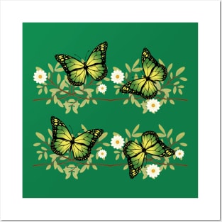 Four green butterflies Posters and Art